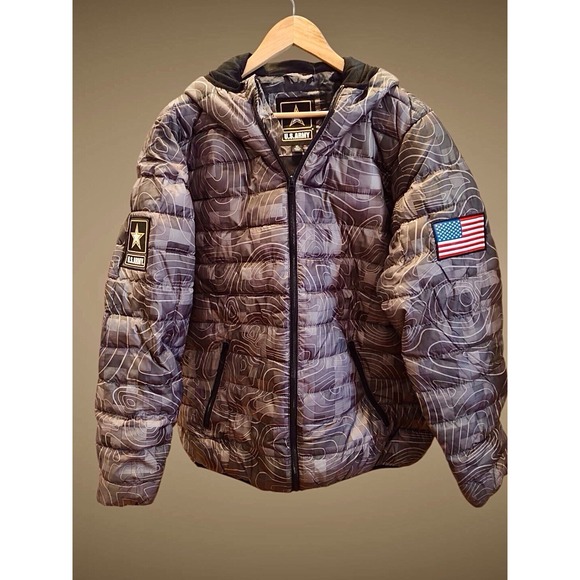 New With Tags US Army Flag lightweight Camo Puffer Jacket Coat Sz XL X large - Picture 2 of 8